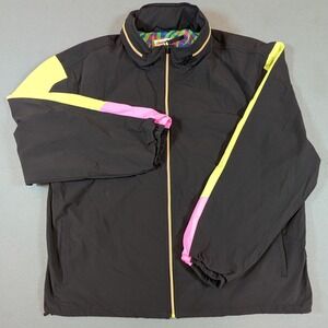Chubbies Windbreaker Jacket Mens XXL Black Neon Colorblock Full Zip Mesh 90s